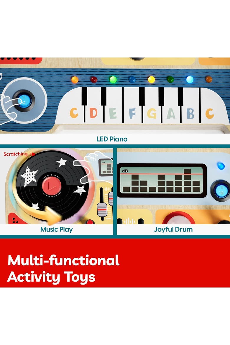 DJ Busy Board with LED Light Montessori Sensory Toy, Alternate, color, Multicolor