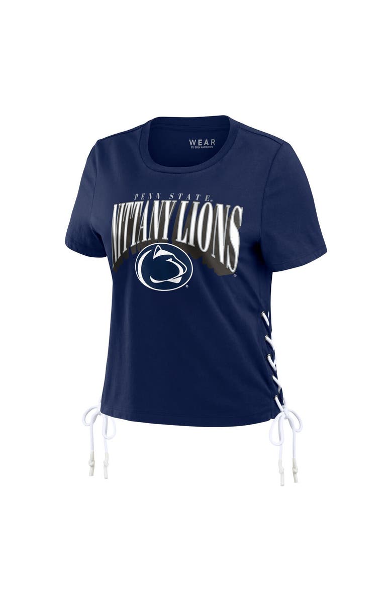 WEAR by Erin Andrews Women's WEAR by Erin Andrews Navy Penn State Nittany Lions Side Lace-Up Modest Crop T-Shirt, Alternate, color, Navy