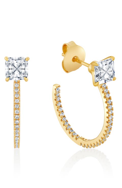 Princess-Cut Pavé Cubic Zirconia Huggie Hoop Earrings