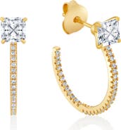 Crislu Princess-Cut Pavé Cubic Zirconia Huggie Hoop Earrings