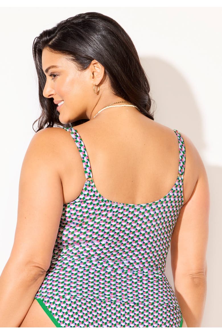 Shimmer Contrast Trim Underwire Tankini Top, Alternate, color, Vivid Geo