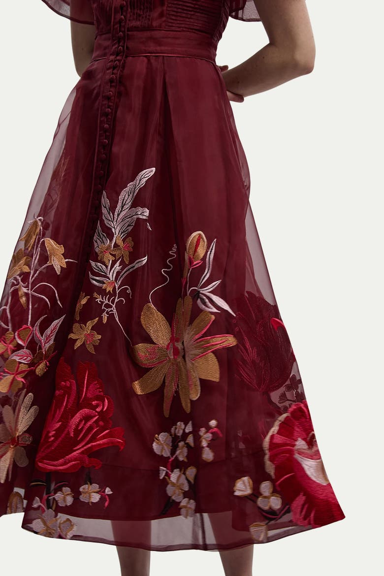 Embroidered Short Sleeve Midi Dress, Alternate, color, Purple