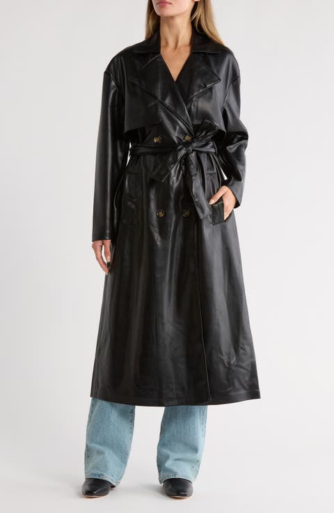 Faux Leather Trench Coat