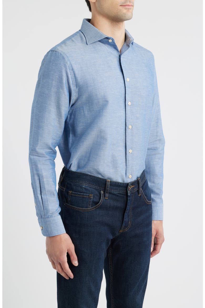 Koda Cotton & Linen Button-Up Shirt, Alternate, color, LAGUNA BLUE