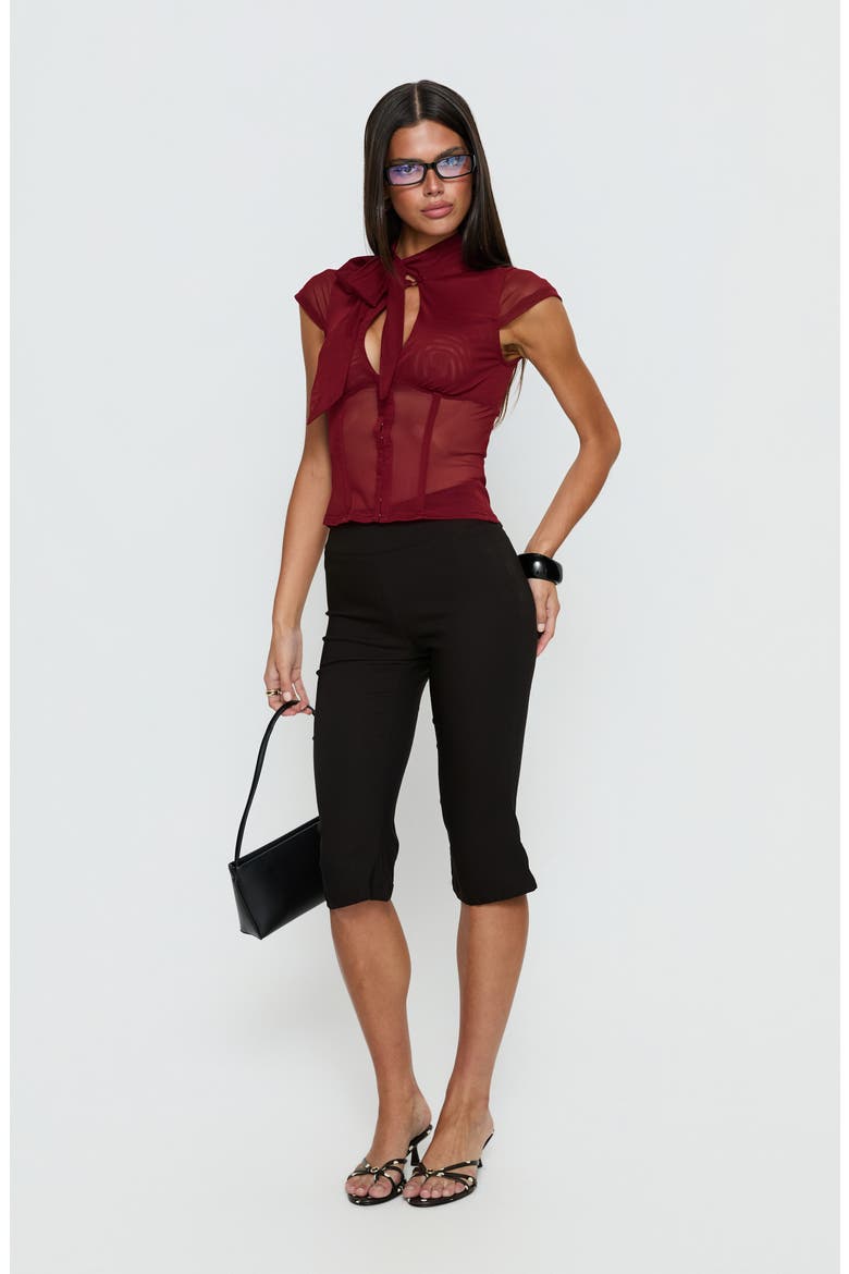 Anistasia Mesh Keyhole Corset Top with Scarf, Alternate, color, BURGUNDY