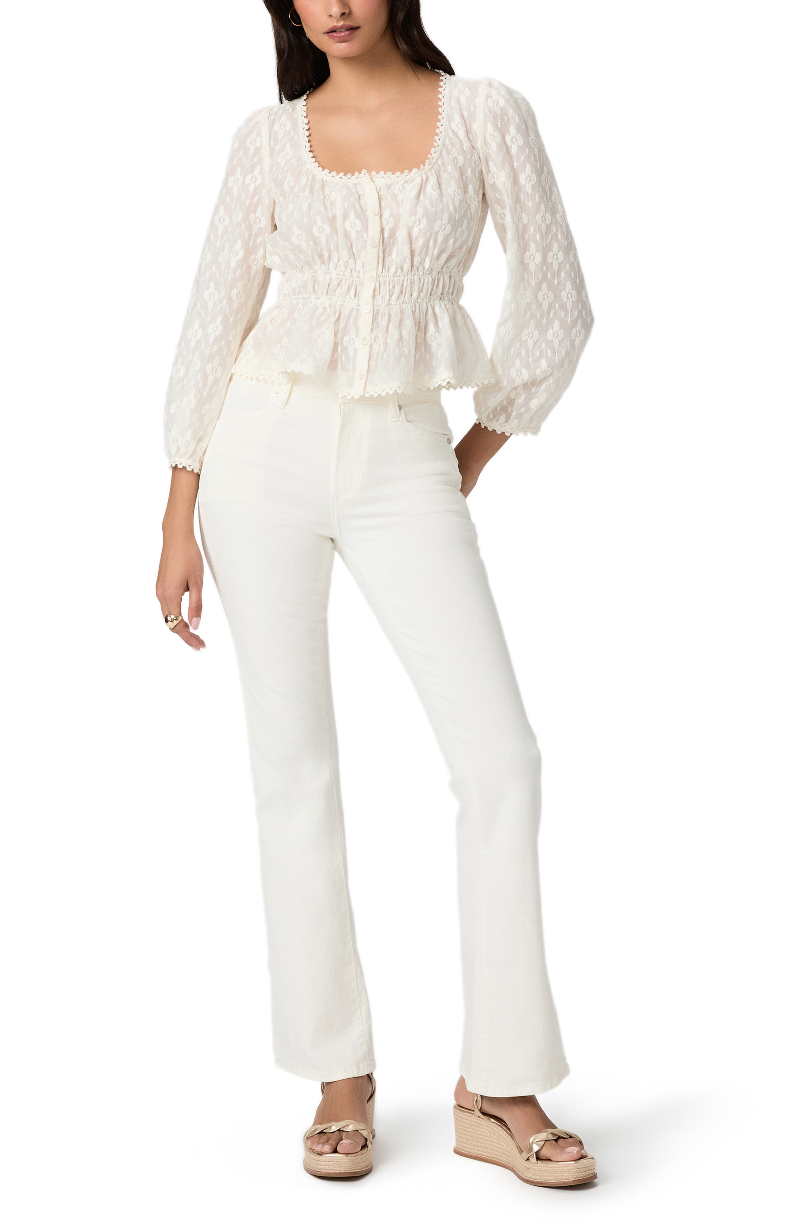 Jay Floral Burnout Button-Up Peplum Top (Women) | Nordstrom