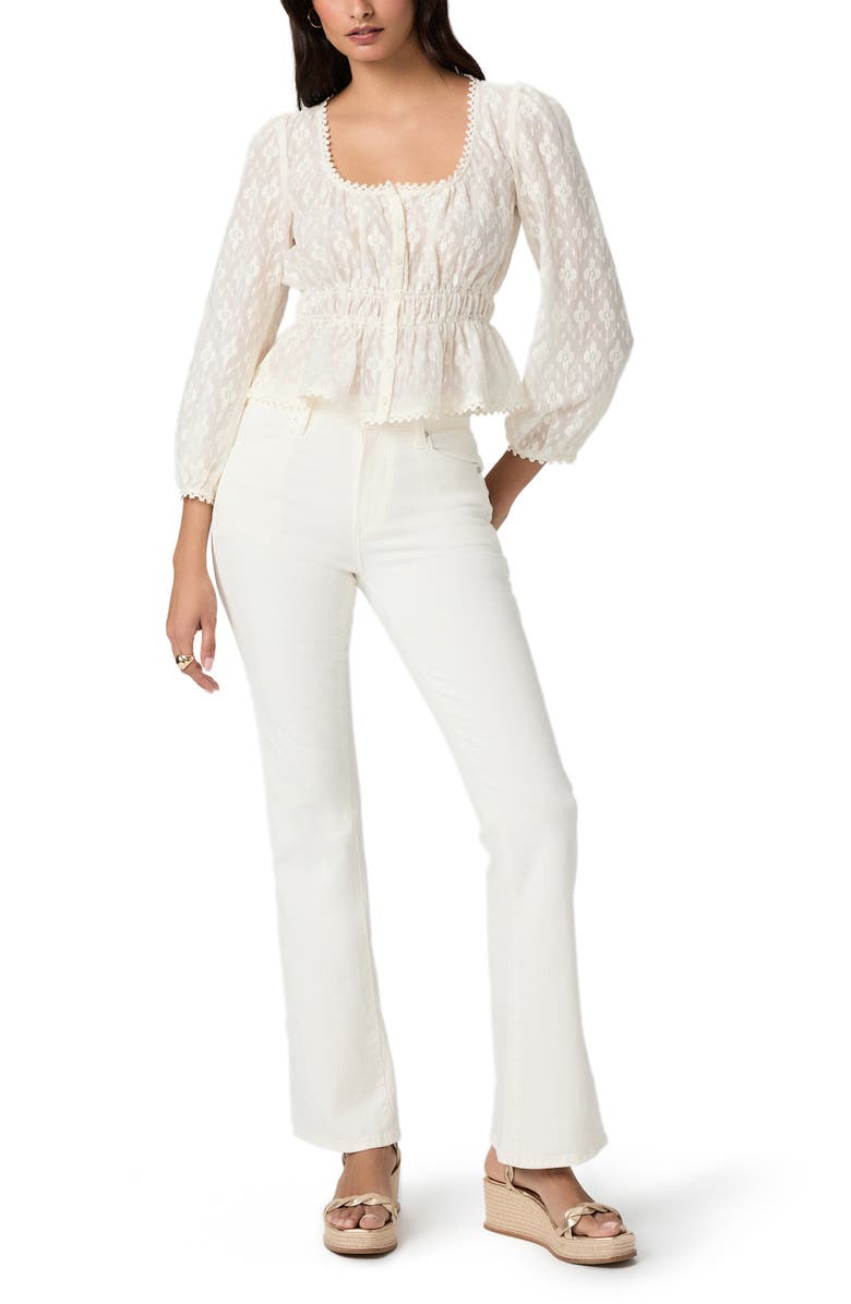 PAIGE Jay Floral Burnout Button-Up Peplum Top, Alternate, color, Antique White