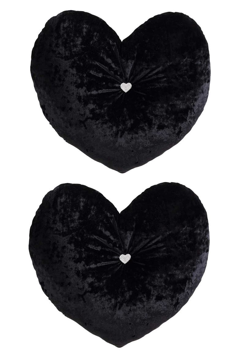 Velvet Heart Plush Throw Pillow, Alternate, color, BLACK