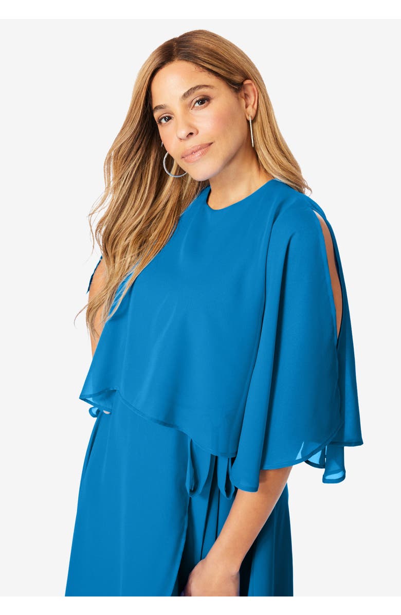 Jessica London Georgette Maxi Cape Sleeve Dress, Alternate, color, Evening Blue