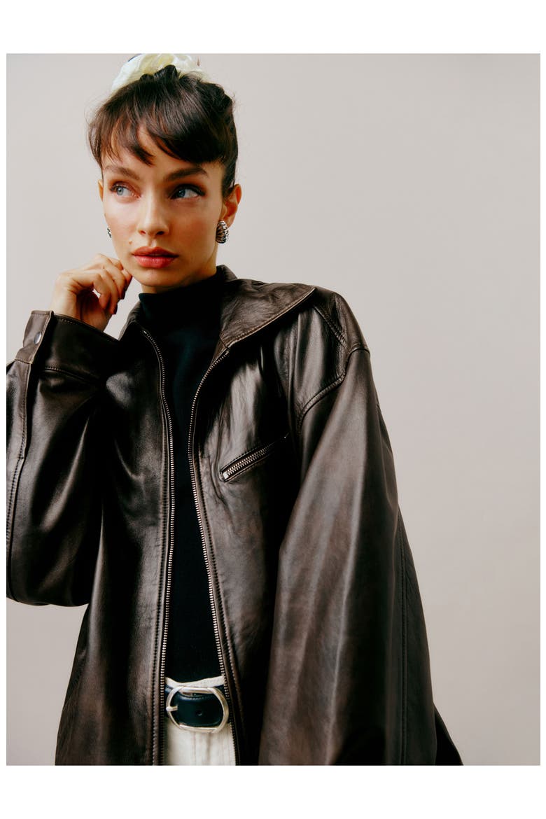 Veda Marco Oversize Leather Bomber Jacket, Alternate, color, PITSTOP