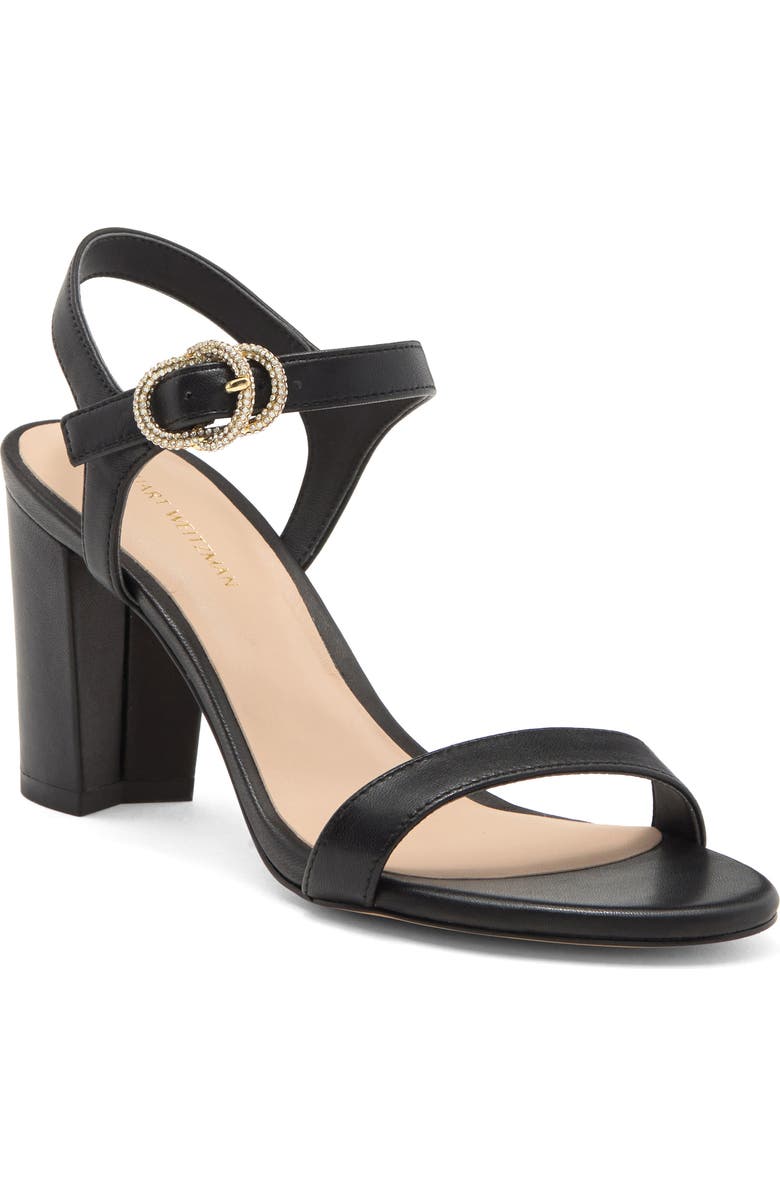 Stuart Weitzman Crystal Buckle 75 Block Heel Sandal, Main, color,