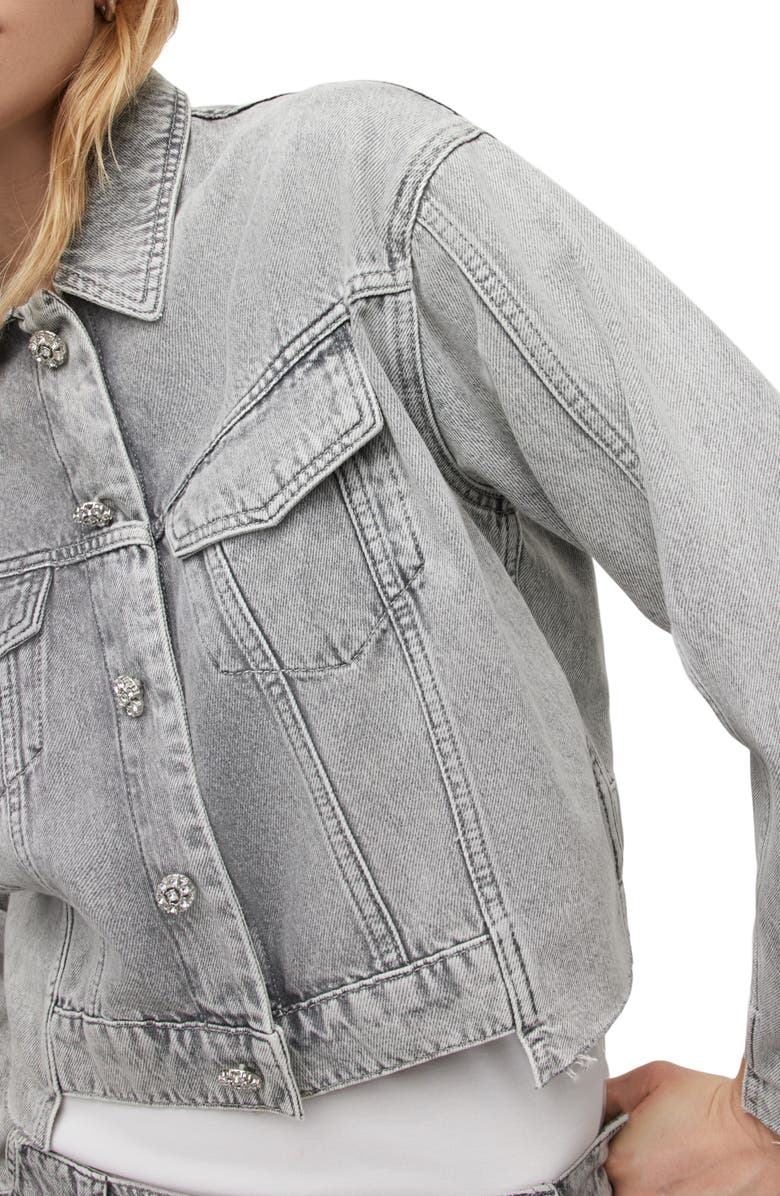 AllSaints Patch Diamante Denim Crop Trucker Jacket, Alternate, color, 