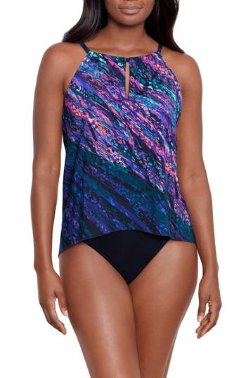 Miraclesuit Mood Ring Peephole Tankini Swim Top In Purple Multi