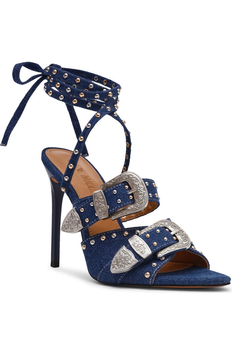 Steve Madden Saddle Embellished Ankle Strap Sandal, Main, color, Denim Mult