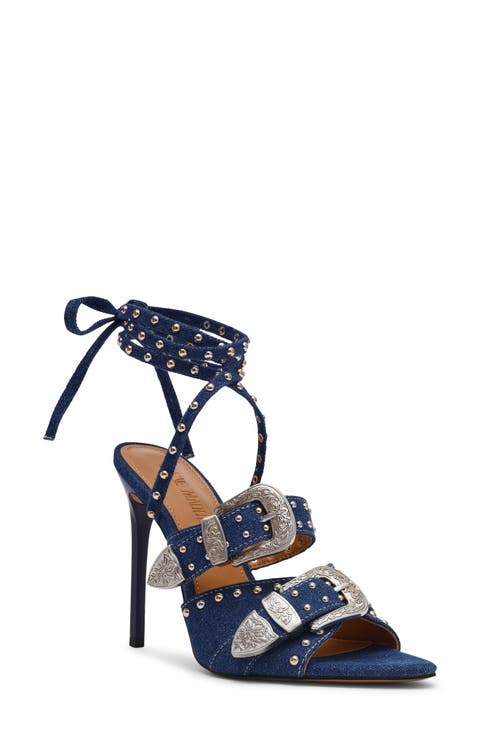 Saddle Embellished Ankle Strap Sandal (Women)