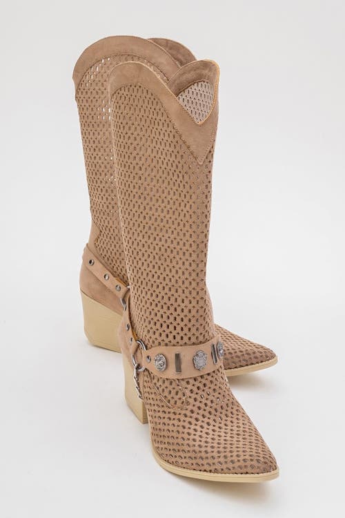 Prologue Shoes Lumen Block Heel Western Boot In Brown