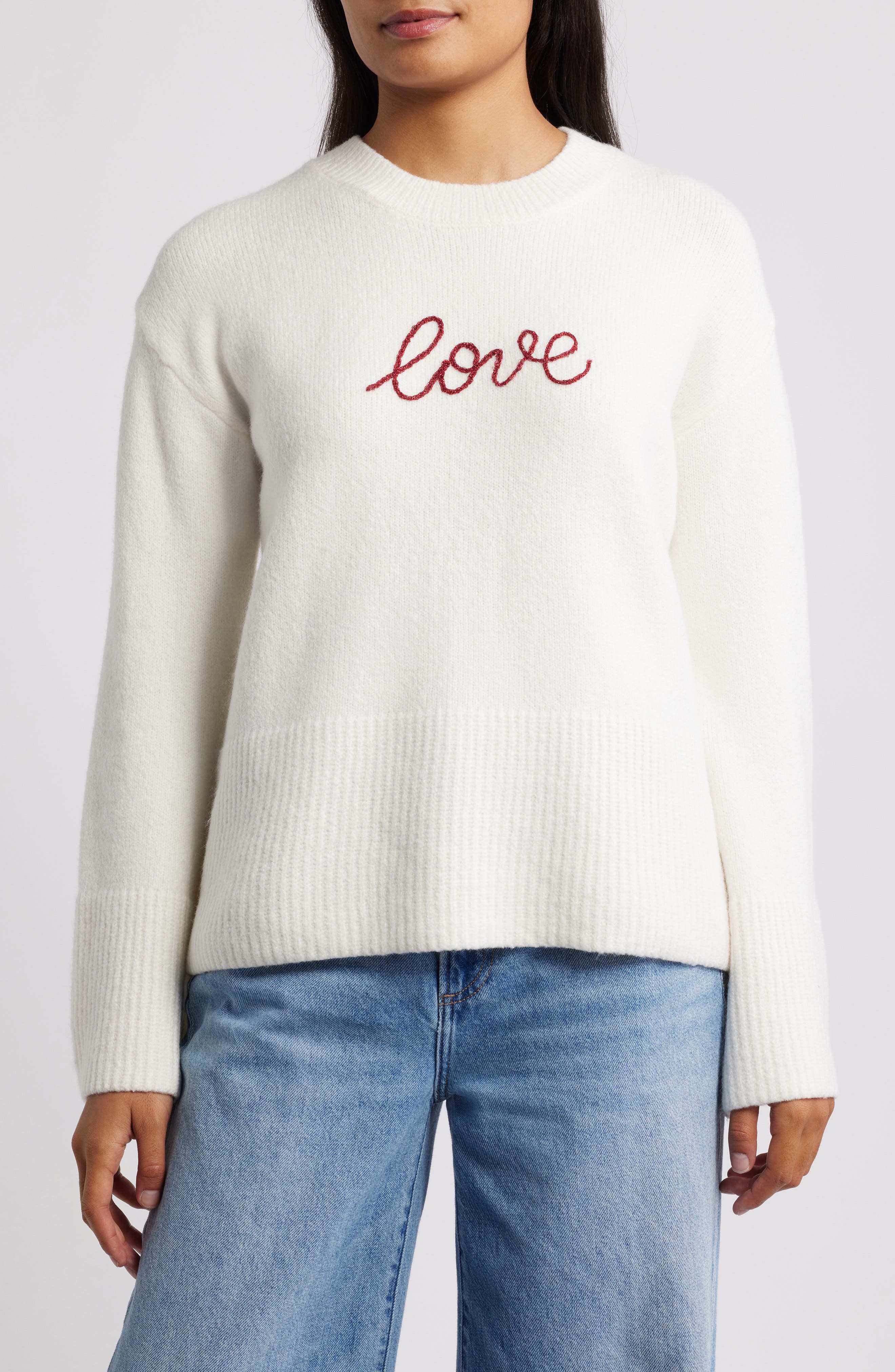 Bobeau Love Embroidery Sweater