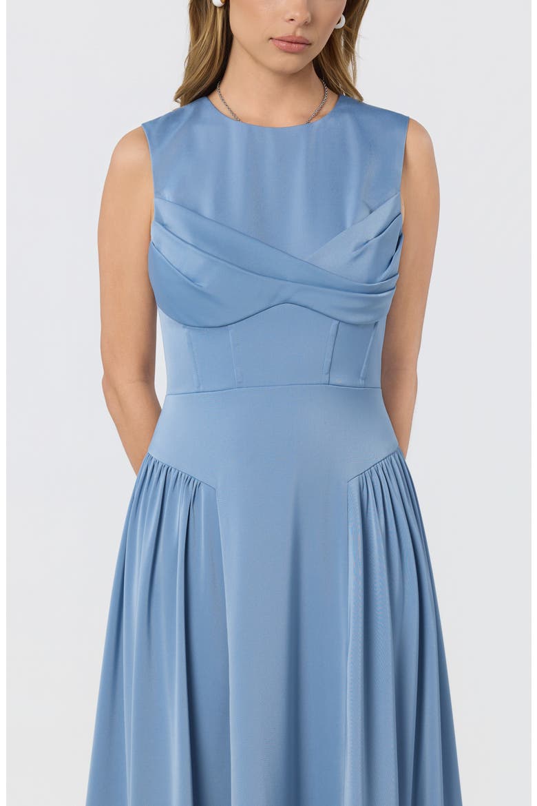 Seraphina Pleated Twist Corset Midi Dress, Alternate, color, DUSTY BLUE