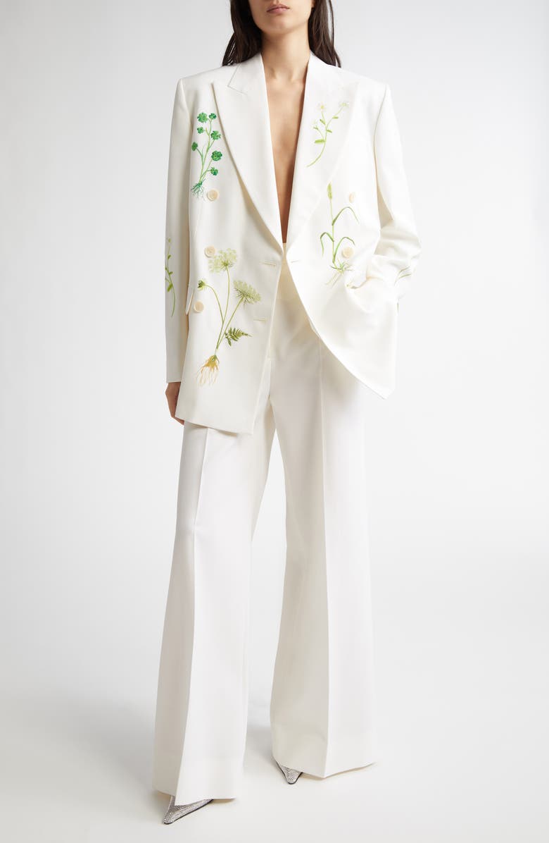 Stella McCartney Floral Embroidered Oversize Single Breasted Stretch Wool Blazer, Alternate, color, 