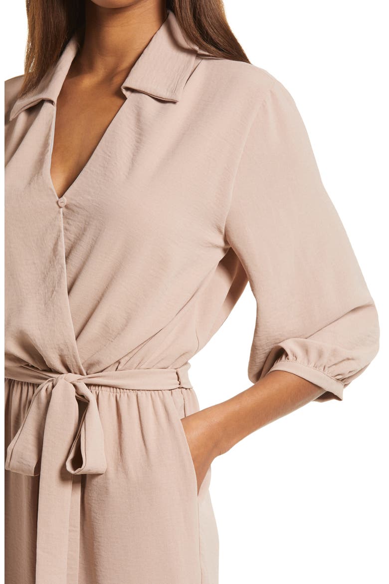 Tie Waist Long Sleeve Jumpsuit, Alternate, color, BEIGE/ KHAKI