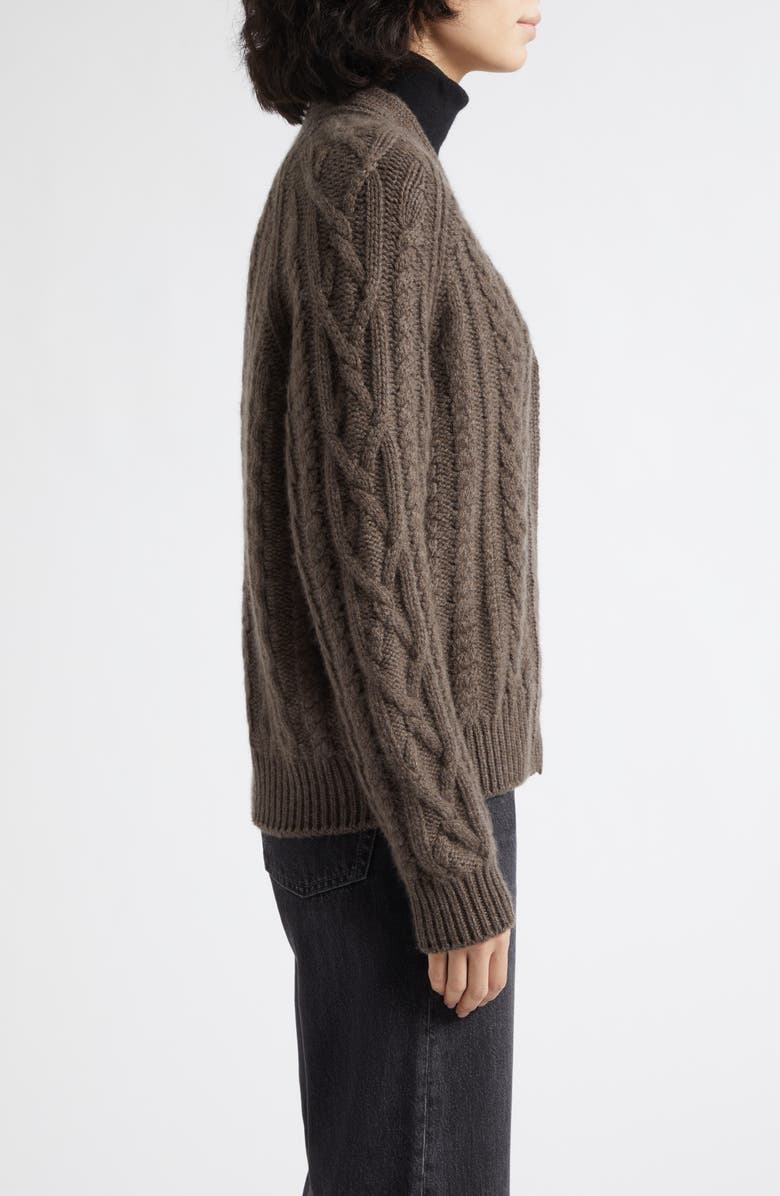 Johnstons of Elgin Mabel Cable Stitch Cashmere V-Neck Cardigan, Alternate, color, Vole