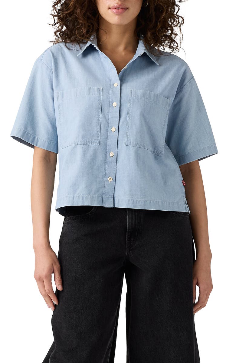 Levi's Harlie Short Sleeve Crop Chambray Button-Up Shirt, Main, color, Brass Organ
