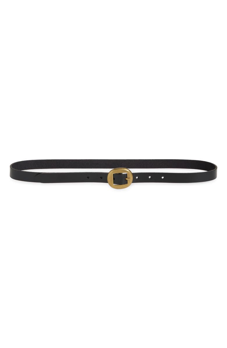 Frye Burnished Buckle Leather Belt, Main, color, Black