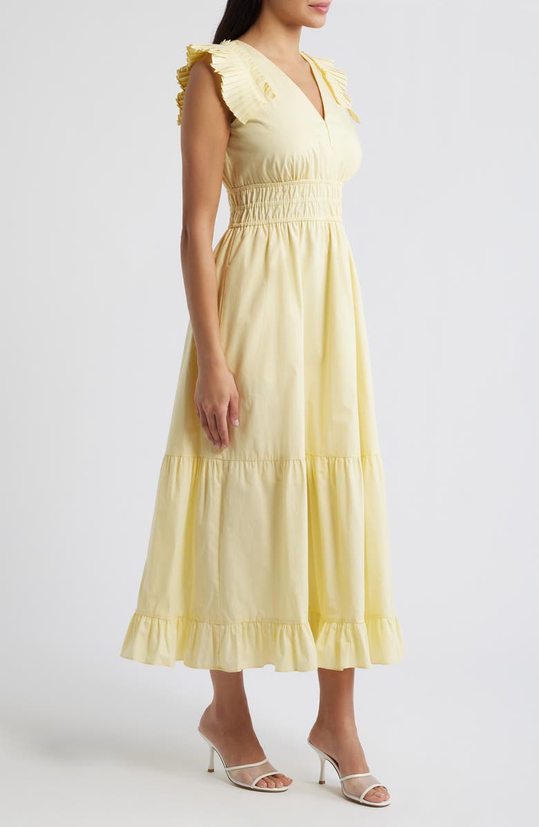 Vince Camuto Pleat Sleeve Cotton Dress, Alternate, color, Buttercup