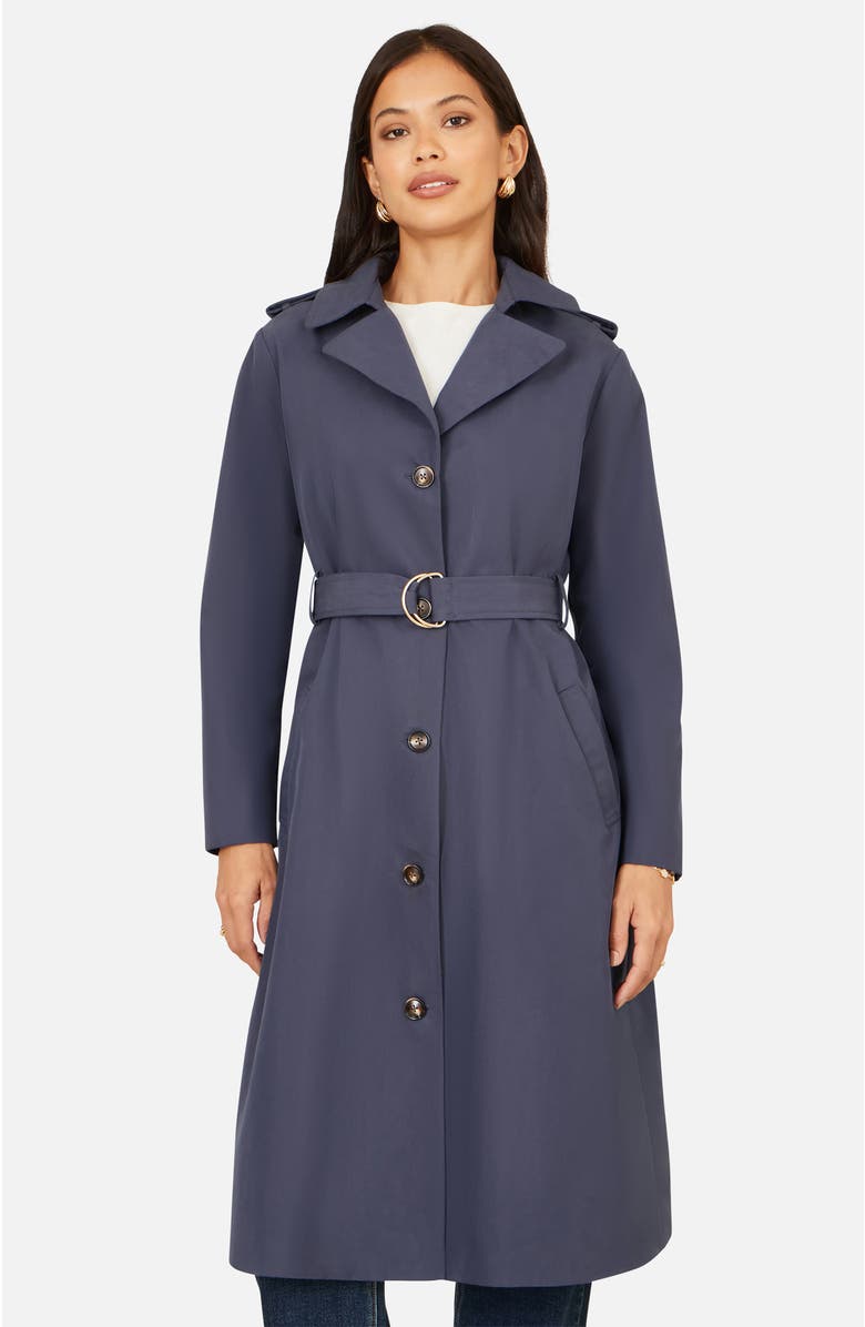 Yumi Belted Long Trench Coat, Main, color, Navy