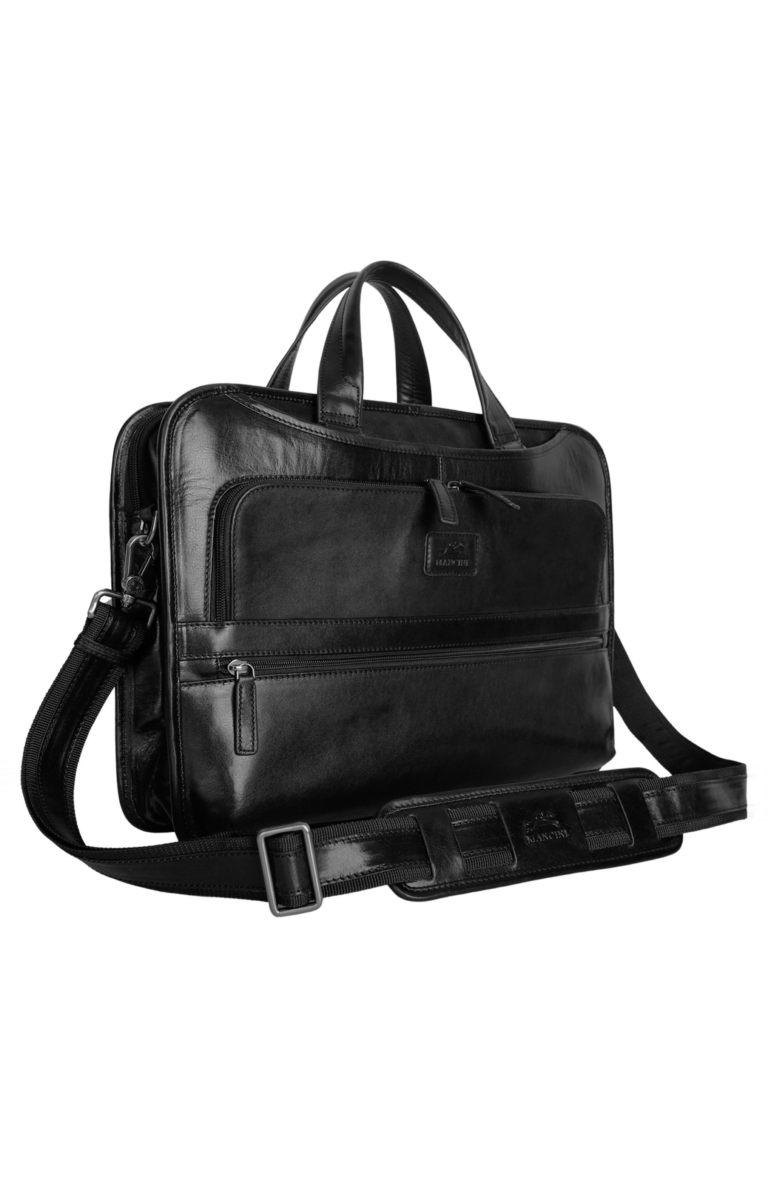 Leather Triple Compartment Briefcase, Alternate, color, BLACK