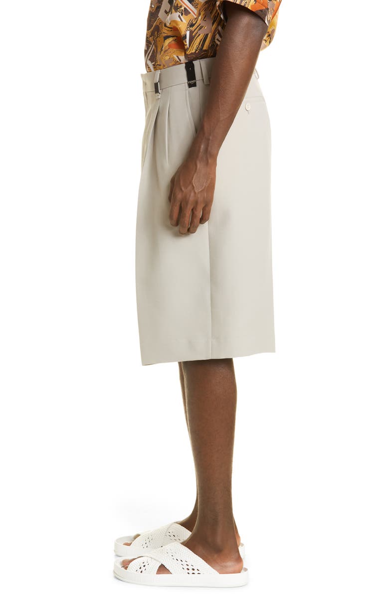 Fendi Pleated Wool Bermuda Shorts, Alternate, color,