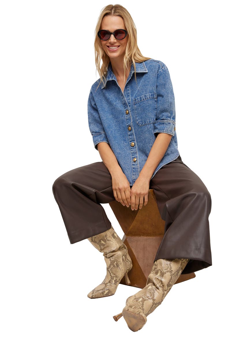 Suri Elbow Sleeve Button Up Top, Alternate, color, DENIM