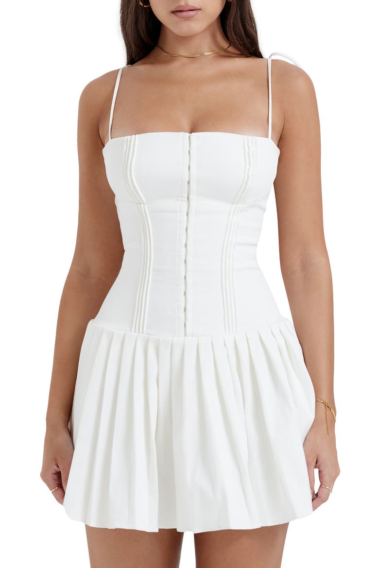Marcy Pintuck Corset BodiceMinidress, Alternate, color, WHITE