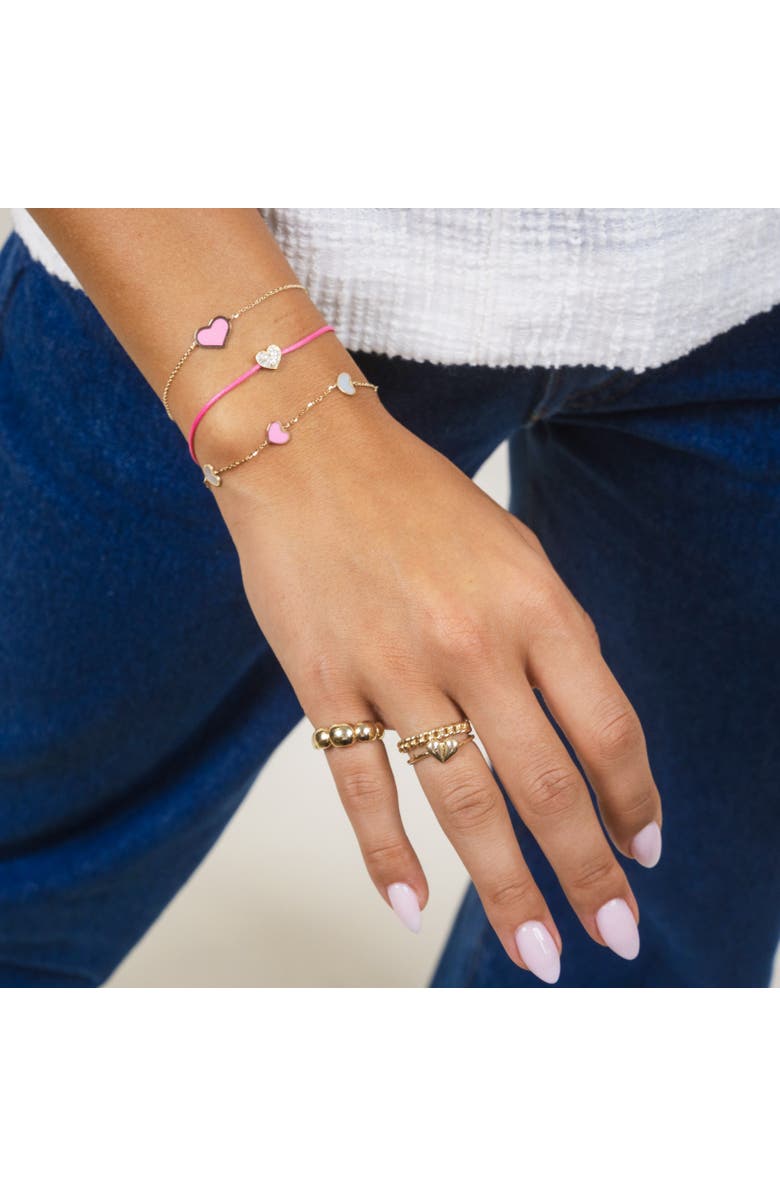 The Lovery Fine Jewelry Mother of Pearl and Bubblegum Pink Mixed Heart Station Bracelet, Alternate, color, Mother Of Pearl Bubblegum Pink