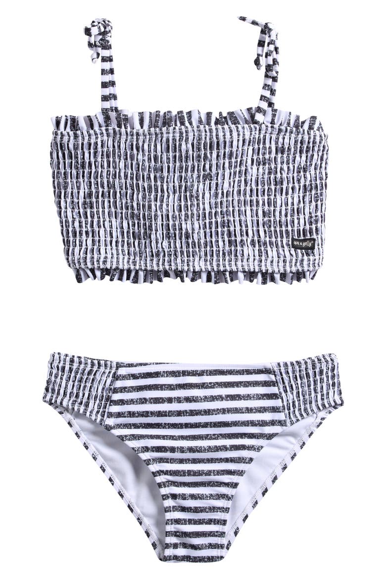 Kids' Smocked Two-Piece Swimsuit, Main, color, BLACK