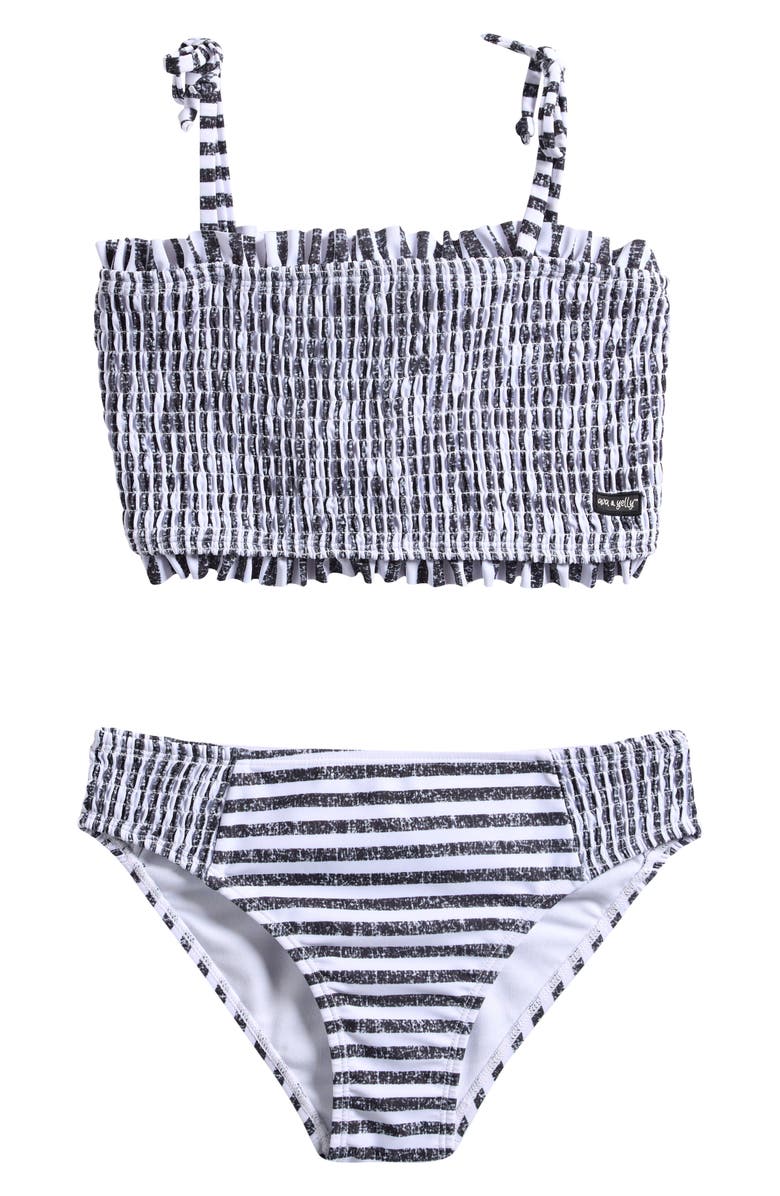 Ava & Yelly Kids' Smocked Two-Piece Swimsuit, Main, color, Black