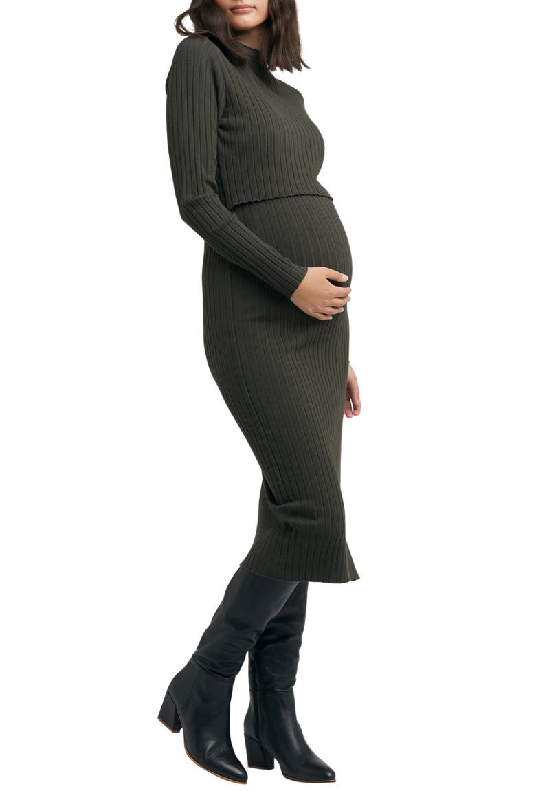 Nella Long Sleeve Rib Maternity Dress, Alternate, color, IVY