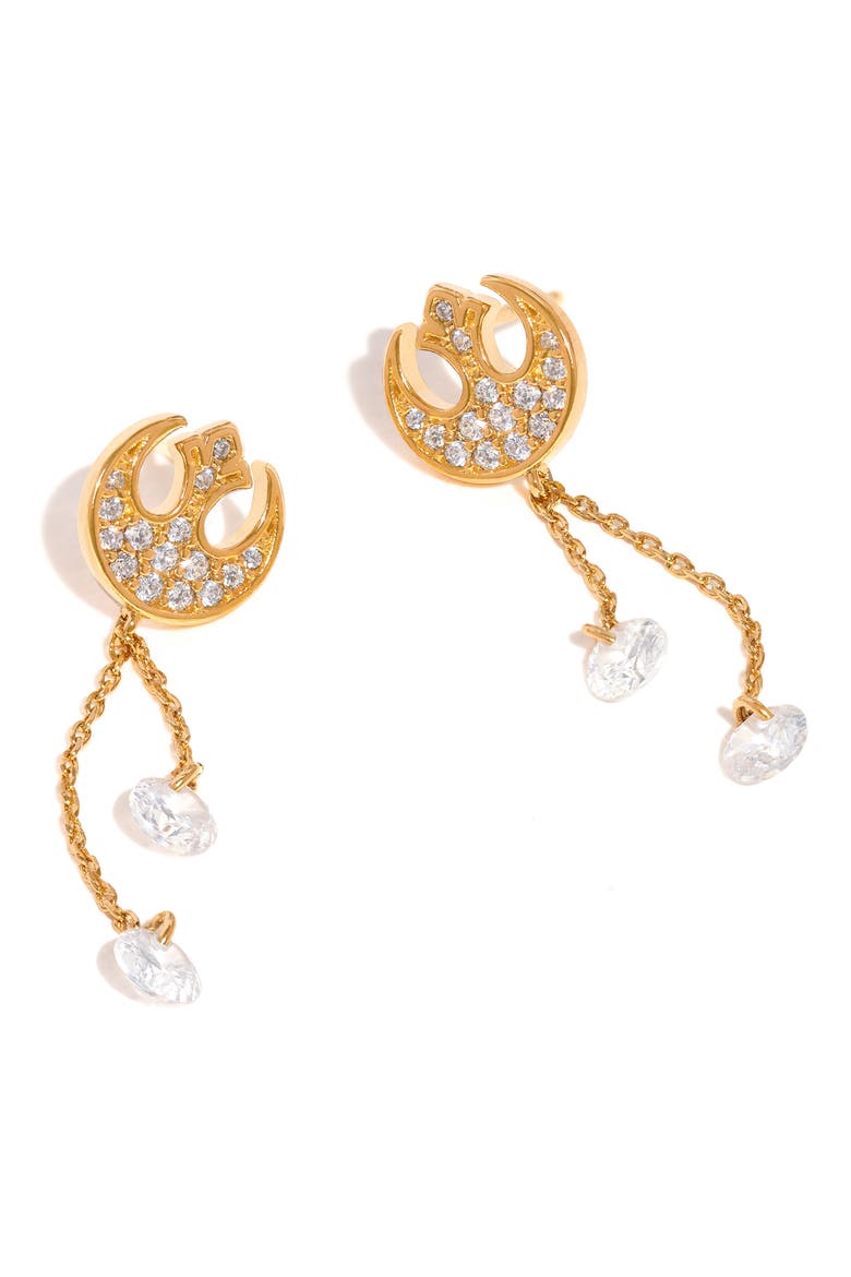 Star Wars™ Rebel Alliance Insignia Cubic Zirconia Drop Earrings, Alternate, color, GOLD