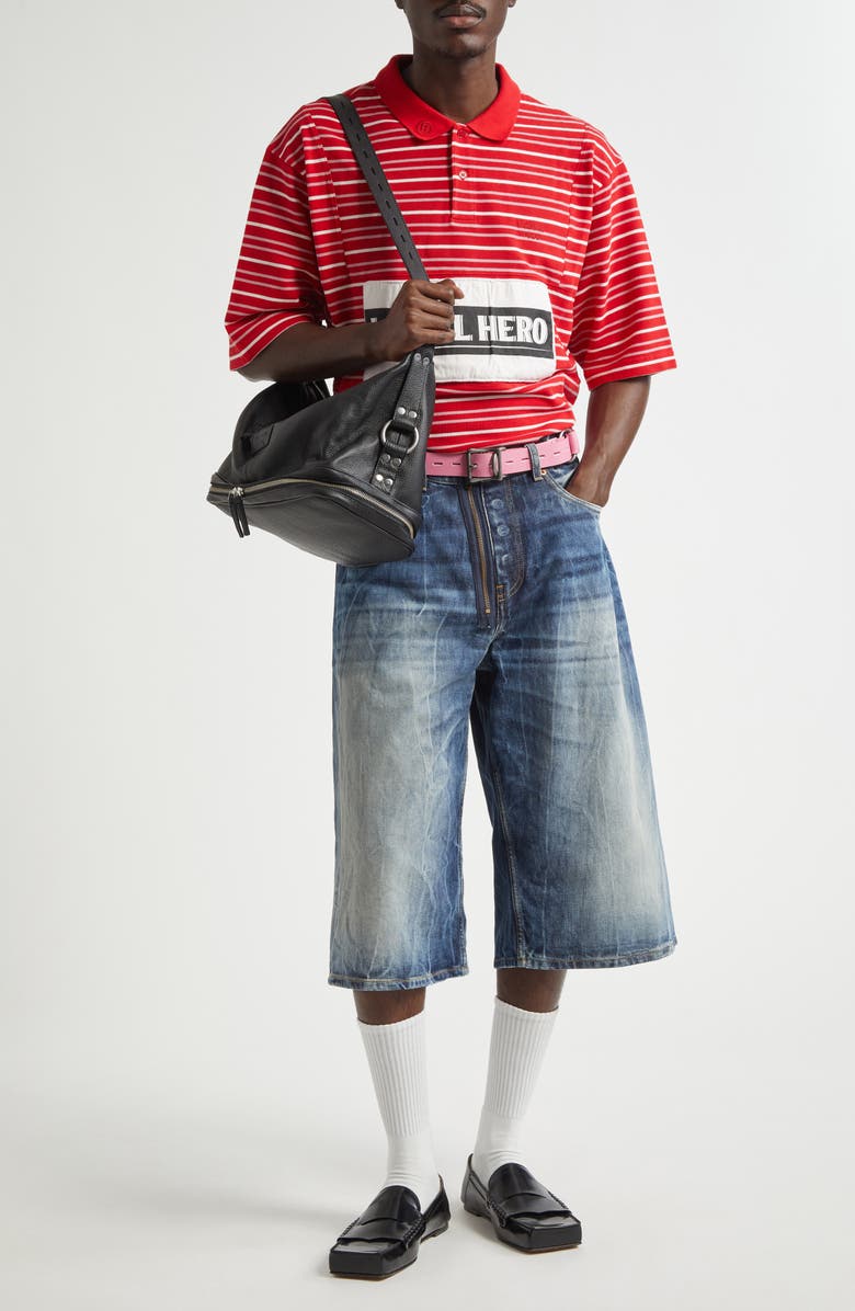 Martine Rose Paneled Oversize Stripe Cotton Piqué Polo, Alternate, color, 