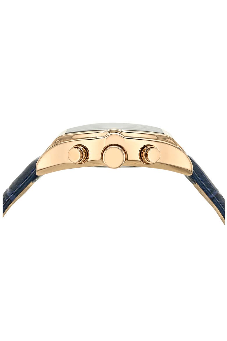 Roman Leather Strap Watch, Alternate, color, BLUE ROSE TONE