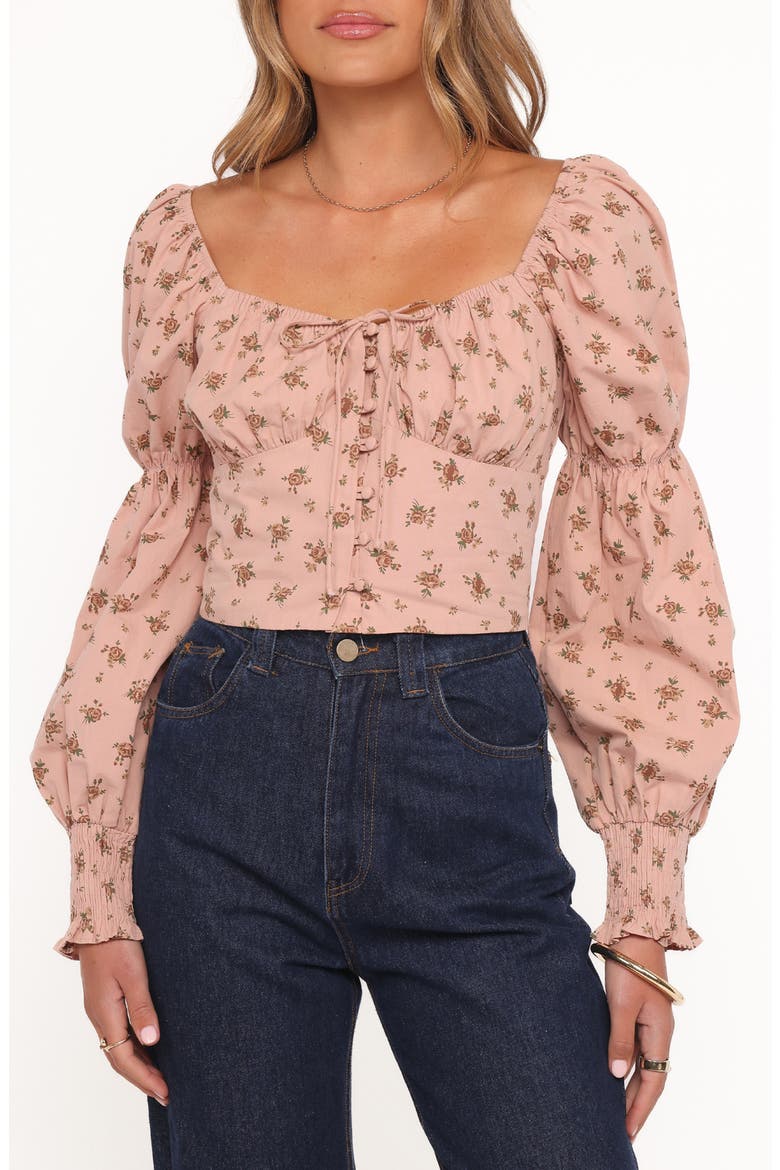 Charlene Floral Puff Sleeve Cotton Top, Main, color, PINK FLORAL