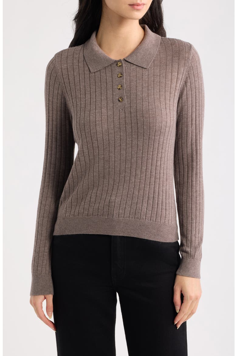 Evie Ribbed Polo Sweater, Main, color, PEWTER
