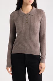 WAYF Evie Ribbed Polo Sweater