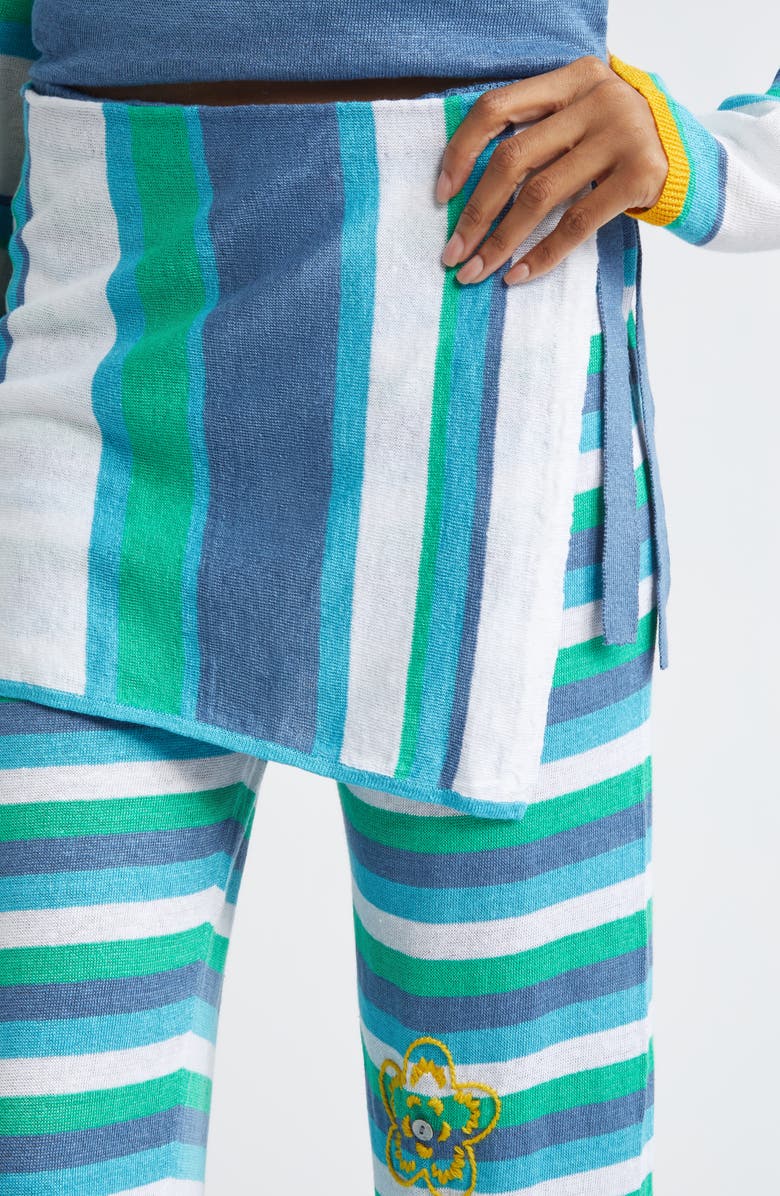 YanYan Embroidered Stripe Crop Linen Pants with Removable Wrap Panel, Alternate, color, Denim/ Peppermint/ White Multi