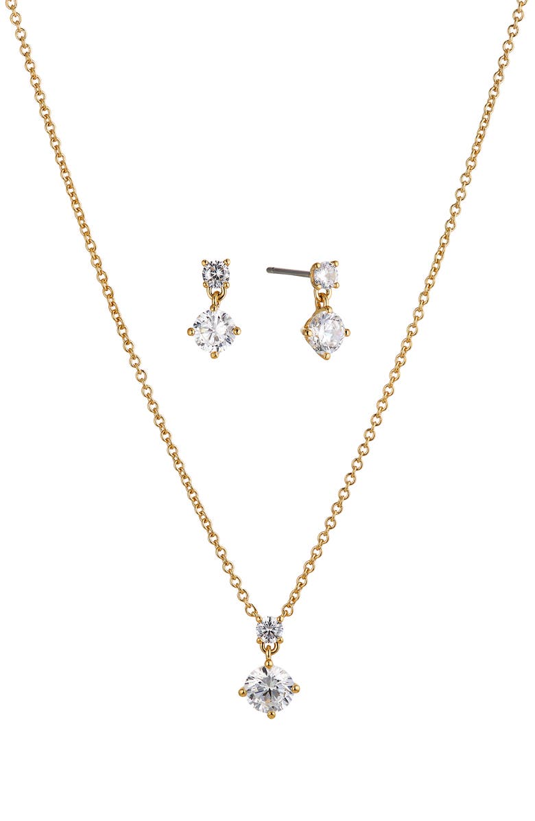 Nadri Stud Earrings & Pendant Necklace Set, Main, color, Gold