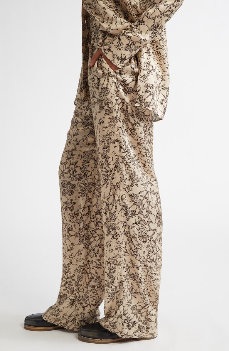 Golden Goose Floral Print Silk Blend Pajama Pants, Alternate, color, Safari/ Black