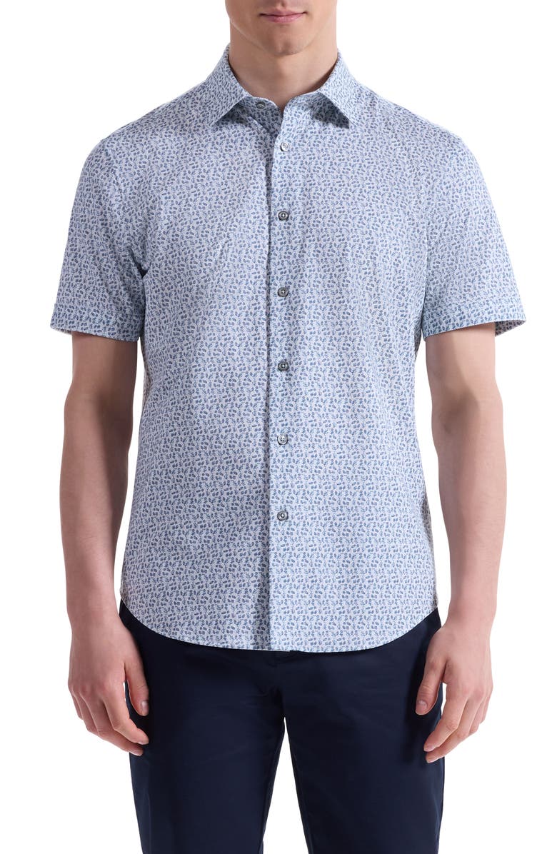 Bugatchi Miles OoohCotton<sup>®</sup> Short Sleeve Button-Up Shirt, Main, color, Aloe