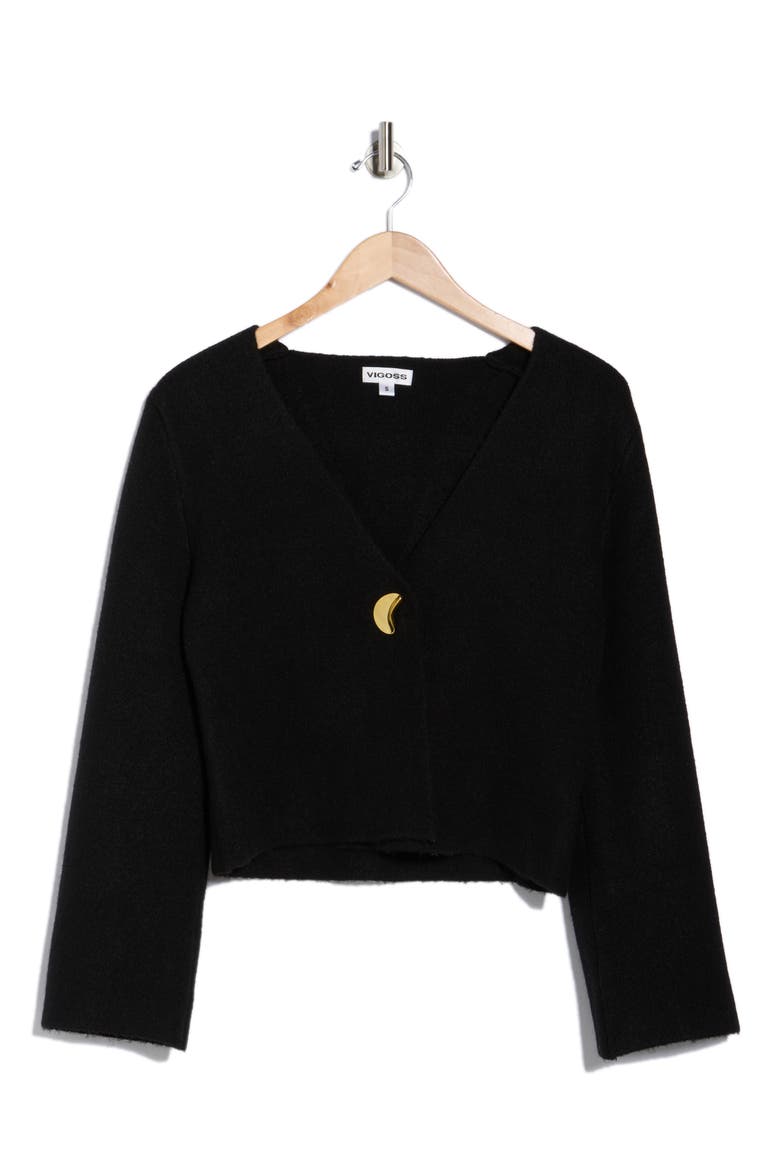 Asymmetrical Button Cardigan, Alternate, color, BLACK