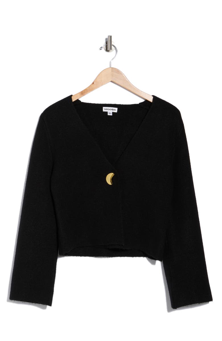 Vigoss Asymmetrical Button Cardigan, Alternate, color, Black