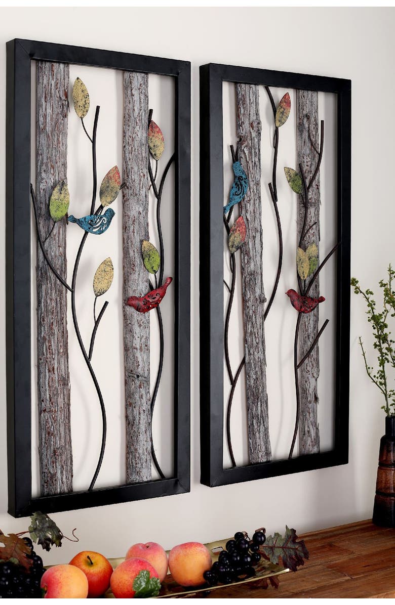 SONOMA SAGE HOME Black Metal Bird Wall Decor with Real Wood Detailing - Set of 2, Alternate, color, Black